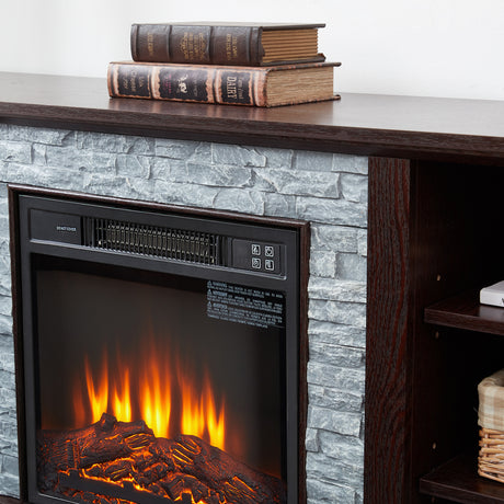 18 inch cherry colored fireplace with open entertainment console space, 58.31 inches wide, 15.39 inches deep, and 26.06 inches h - V.I.P Digital Presence