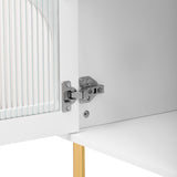 U-Can Modern TV Stand for TVs up to 80 Inches, Entertainment Center with 4 Cabinets, Wood with Metal Legs and Handles White - V.I.P Digital Presence