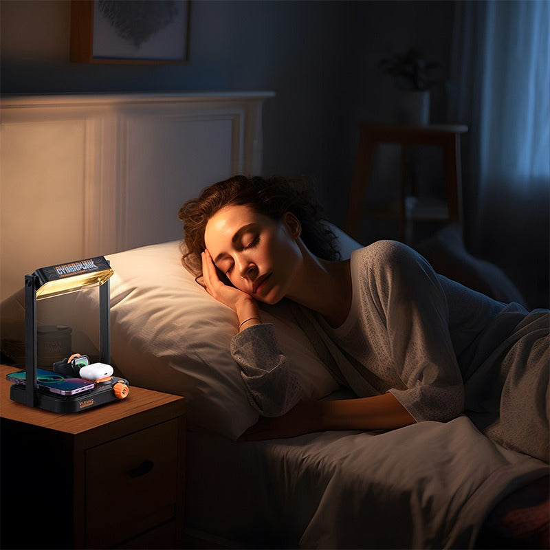 Luz nocturna de carga inalámbrica multifuncional, auricular para teléfono móvil, reloj, cargador tres en uno, mesa de cama, escritorio, lámpara de mesa pequeña
