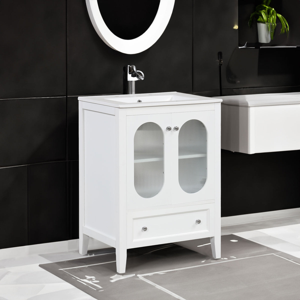 24" Bathroom Vanity with Sink, Bathroom Vanity Cabinet with One Drawer and Doors, Adjustable Shelf, Solid Wood and MDF, White - V.I.P Digital Presence