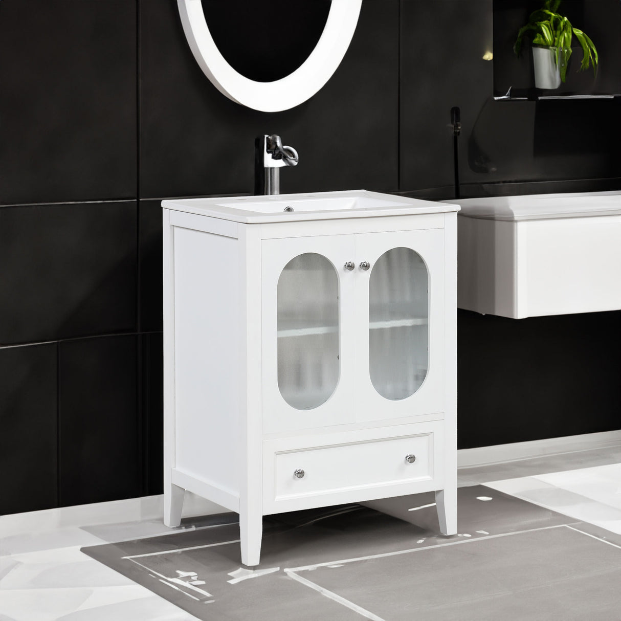 24" Bathroom Vanity with Sink, Bathroom Vanity Cabinet with One Drawer and Doors, Adjustable Shelf, Solid Wood and MDF, White - V.I.P Digital Presence
