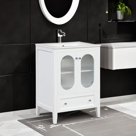 24" Bathroom Vanity with Sink, Bathroom Vanity Cabinet with One Drawer and Doors, Adjustable Shelf, Solid Wood and MDF, White - V.I.P Digital Presence