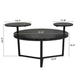 Modern coffee table with two display shelves, Black Faux marble surfaces, Tripod-inspired base,Rounded tabletop edges - V.I.P Digital Presence