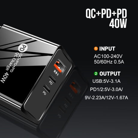 USB+2PD Type-C mobile phone charger LED with light travel charging head - V.I.P Digital Presence