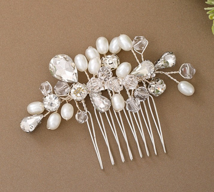 Simple wedding jewelry crystal pearl handmade crystal hair comb - V.I.P Digital Presence