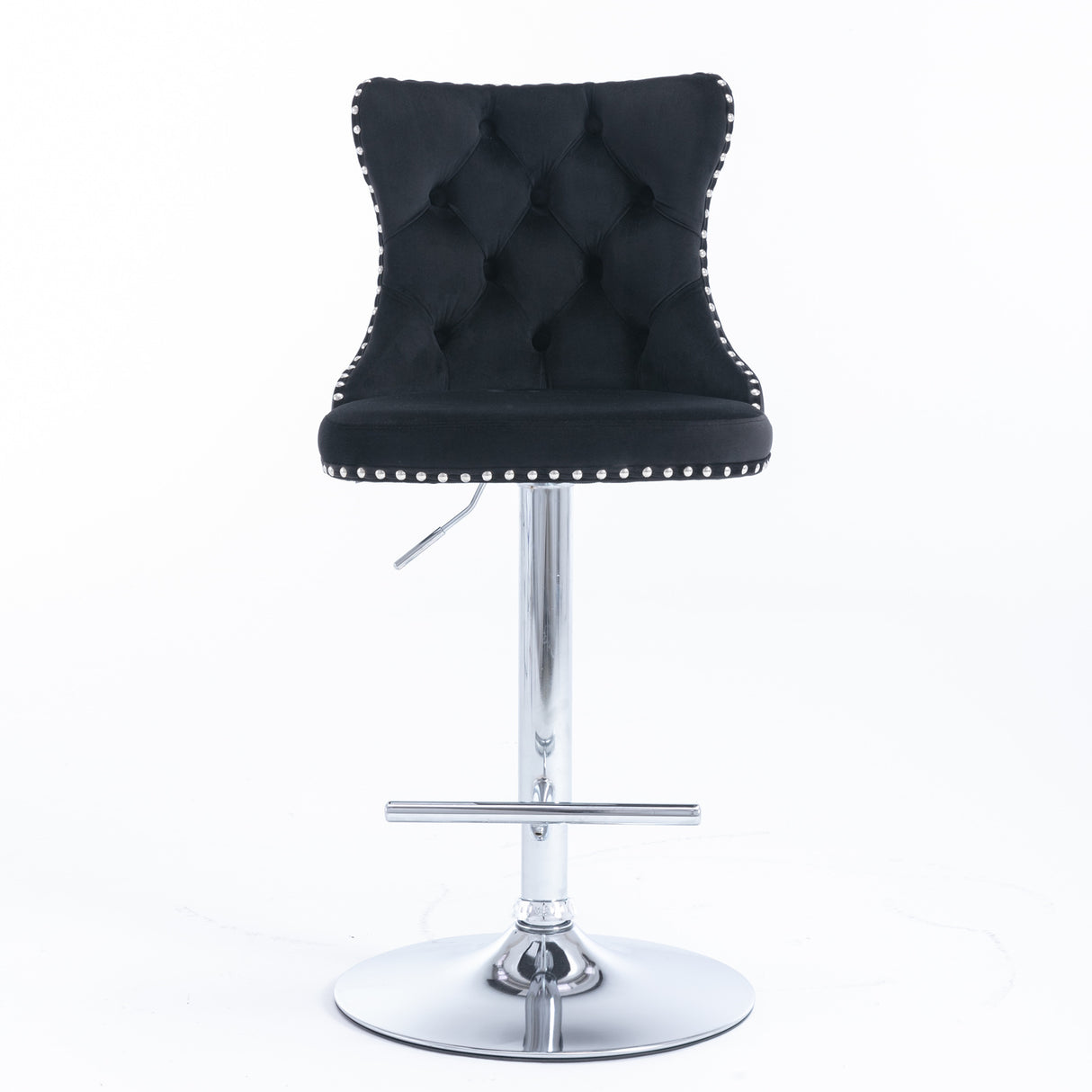 25-33 Inch, Modern Upholstered Chrome base Bar Stools with Back Comfortable Tufted for Home Pub and Kitchen Island（Black,Set of