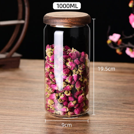 Glass sealed jar wooden lid kitchen universal storage jar coffee and flower tea display storage jar - V.I.P Digital Presence
