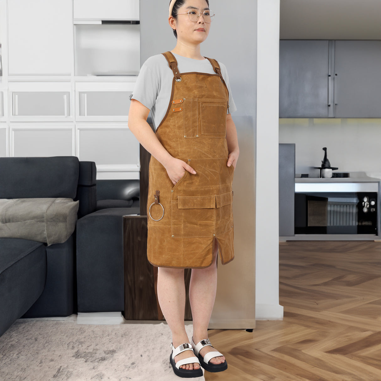 Long heavy-duty waxed canvas tool apron, carpenter apron, carpenter apron, carpenter waterproof 18 ounces - V.I.P Digital Presence