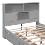 Full Size Platform Bed with Storage Headboard, Charging Station and 4 Drawers, Gray - V.I.P Digital Presence
