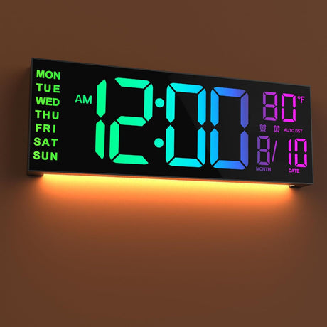 Large Digital Wall Clock with Remote Control Big LED/Dual Alarm/8 RGB Colors Digital Alarm Clock Electronic Watch - V.I.P Digital Presence