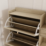 Natural Bohemian style shoe cabinet with 3 rattan flip drawers, 3 square shelves, and 1 storage drawer,  Natural - V.I.P Digital Presence