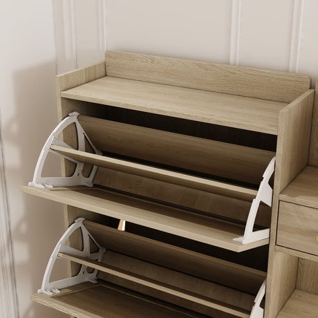 Natural Bohemian style shoe cabinet with 3 rattan flip drawers, 3 square shelves, and 1 storage drawer,  Natural - V.I.P Digital Presence