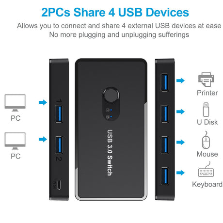 USB 3.0 Switch Adapter 4-port USB Peripheral Switch Box Hub - V.I.P Digital Presence