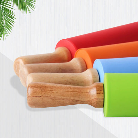 Wooden Handle Silicone Rolling Pin Rolling Pin Roller Flour Pin Small Medium And Large Household Baking Tools And Kitchenware - V.I.P Digital Presence