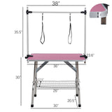 36 inch folding pet grooming table with stainless steel frame and rubber pad, equipped with adjustable armrests and clips (pink) - V.I.P Digital Presence