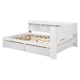Full Bed with L-shaped Bookcases, Drawers ,White - V.I.P Digital Presence