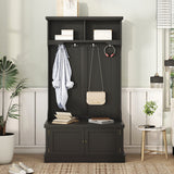 Hall Tree with Storage Shoe Bench for Entryway and Hallway, 4-in-1 Design Coat Racks with 4 Hooks for Living Room, Black - V.I.P Digital Presence