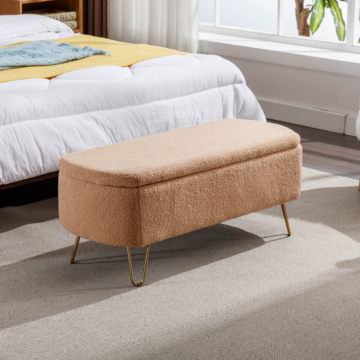 Camel Storage Ottoman Bench for End of Bed Gold Legs - V.I.P Digital Presence