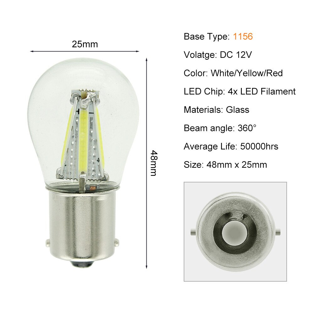 1pcs 1156 P21W BA15S 1157 BAY15D COB LED Filament Chip Car Brake Lights Auto Reverse Bulb Parking Lamp 12V Red White Yellow - V.I.P Digital Presence