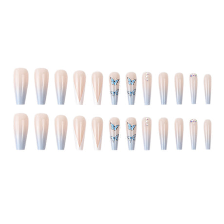 Ins Net Red With The Same Blue Butterfly Point Drill V-Shaped French Style Personality Trend Wearing Manicure Nail Patch - V.I.P Digital Presence