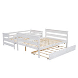 Wood Twin over Full Bunk Bed with Twin Size Trundle  White
