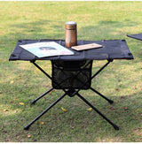 Mesa plegable ultraligera para acampar al aire libre, portátil, para barbacoa, picnic, con agujero para taza y bolsa para teléfono móvil, mesa pequeña