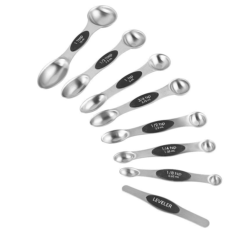 Stainless steel double headed magnetic suction spoon 8-piece set 9-piece set baking tool scale spoon set kitchen seasoning spoon - V.I.P Digital Presence