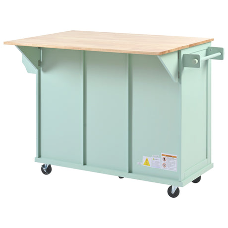 Kitchen trolley, cabinet door internal storage rack with storage cabinet and 3 dining room drawers, mint green - V.I.P Digital Presence