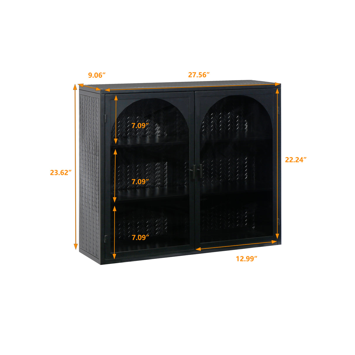 27.56"Glass Doors Modern Two-door Wall Cabinet with Featuring Three-tier Storage Black