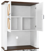 76 Inch Tall Farmhouse Kitchen Faux Rattan Wine Cabinet, Kitchen Bar Cabinet with Square Compartments and Shelves - V.I.P Digital Presence