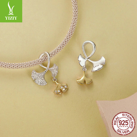 Silver Charm Original Autumn Forest Ginkgo Leaf DIY Pendant Accessories Color coded Electroplated Leaves s925 Pure Silver Beads - V.I.P Digital Presence