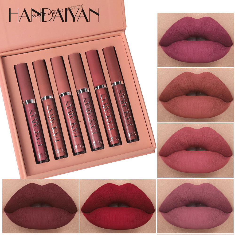 HANDAIYAN 6 Lip Gloss Set Not Easy To Dip Cup Matte Lip Gloss Set Gift Box Liquid Lipstick - V.I.P Digital Presence