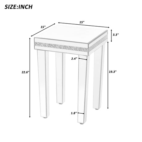 ON-TRANS glass mirror edge table, easy to assemble crystal design and adjustable height leg edge table, silver - V.I.P Digital Presence