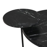 Modern coffee table with two display shelves, Black Faux marble surfaces, Tripod-inspired base,Rounded tabletop edges - V.I.P Digital Presence