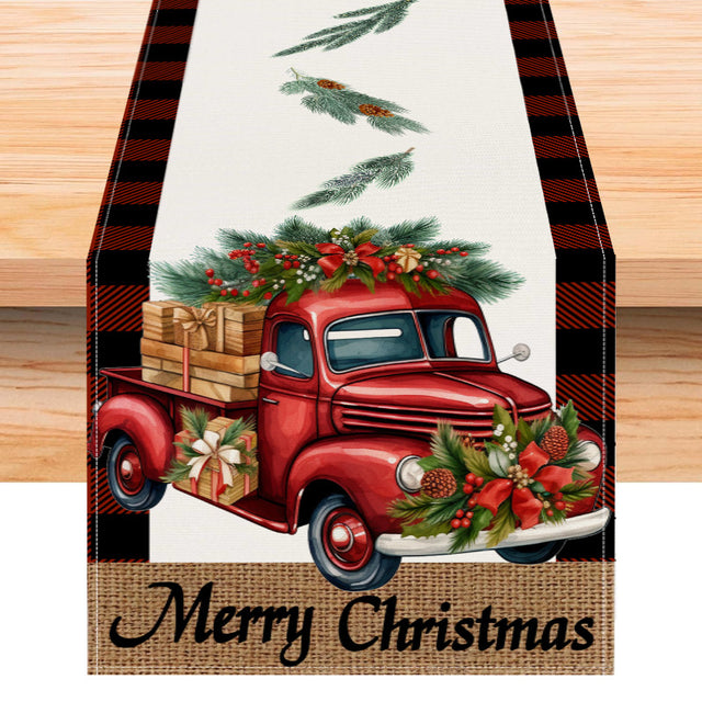 Red car printed table flag Christmas red black checkered linen living room decoration tablecloth - V.I.P Digital Presence