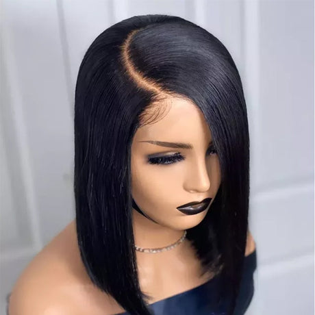 Bob lace wig female oriented front lace wig black short straight hair synthetic headband - V.I.P Digital Presence