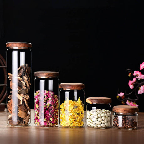 Glass sealed jar wooden lid kitchen universal storage jar coffee and flower tea display storage jar - V.I.P Digital Presence