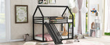 Twin over Twin House Bunk Bed with Ladder and Slide,Black - V.I.P Digital Presence