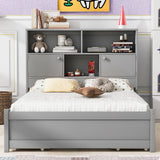 Full Size Platform Bed with Storage Headboard, Charging Station and 4 Drawers, Gray - V.I.P Digital Presence