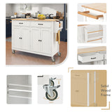 Kitchen Island Cart with Solid Wood Top and Locking Wheels 54.3 Inch Width  (White)