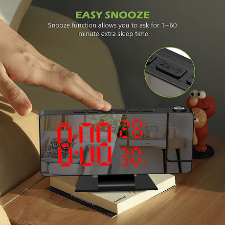 Home LED Projection Alarm Clock - Time, Temp Display, Backlight, Snooze - V.I.P Digital Presence