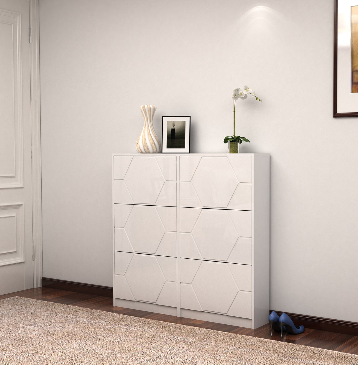 Shoe Storage Cabinet for Entryway, 6 Tiers Shoe Organizer with Carved Panels Vertical Shoe Cabinet for Front Door Entrance - V.I.P Digital Presence