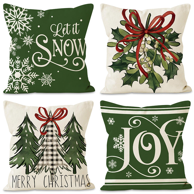 Green Christmas Pillow Cover Linen Printed Pillow Cover Holiday Living Room Bedroom Decoration Cushion Cover - V.I.P Digital Presence
