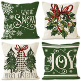 Green Christmas Pillow Cover Linen Printed Pillow Cover Holiday Living Room Bedroom Decoration Cushion Cover - V.I.P Digital Presence