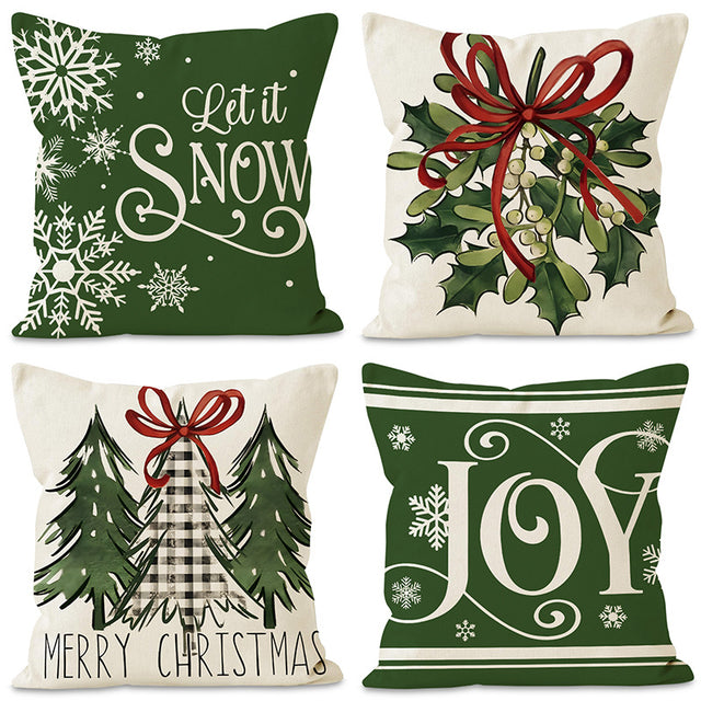 Green Christmas Pillow Cover Linen Printed Pillow Cover Holiday Living Room Bedroom Decoration Cushion Cover - V.I.P Digital Presence