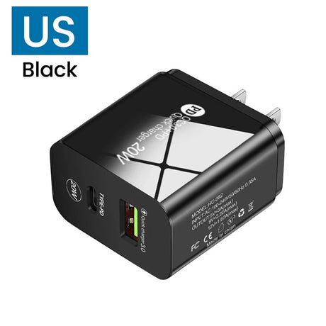 PD12W charger 5V 2.4A European, American and British standard charging head Type-C adapter PD+USB charging head - V.I.P Digital Presence