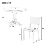 TREXM Five Piece Retro Round Dining Table Set with Curved Brackets and 4 Restaurant Cushioned Chairs (Dark Gray)