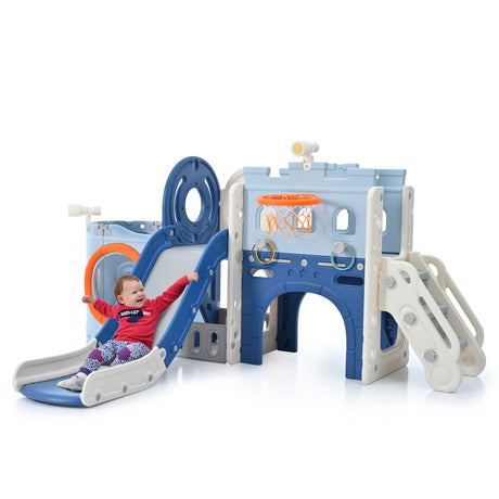 10-1 Toddler Slide Set,Kids Slide for Toddlers Ages 1+, Basketball Hoop Pirate Ship Themed Slide with Ship Head Indoor& Outdoor - V.I.P Digital Presence