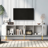 U-Can Modern TV Stand for TVs up to 80 Inches, Entertainment Center with 4 Cabinets, Wood with Metal Legs and Handles White - V.I.P Digital Presence
