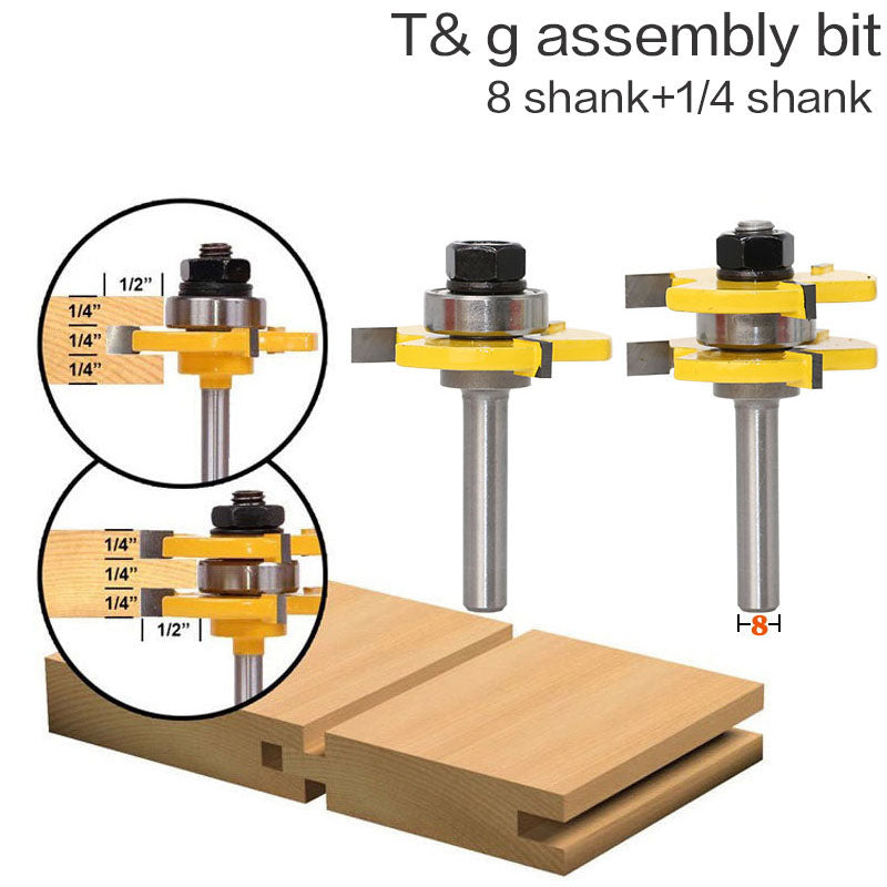 2 pc 8mm Shank high quality Tongue & Groove Joint Assembly Router Bit Set 3/4 Stock Wood Cutting Tool - V.I.P Digital Presence